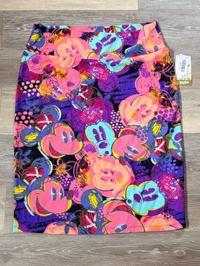 LuLaRoe Disney Mickey Mouse Cassie Multi Colored Stretch Jacquard Midi 2XL